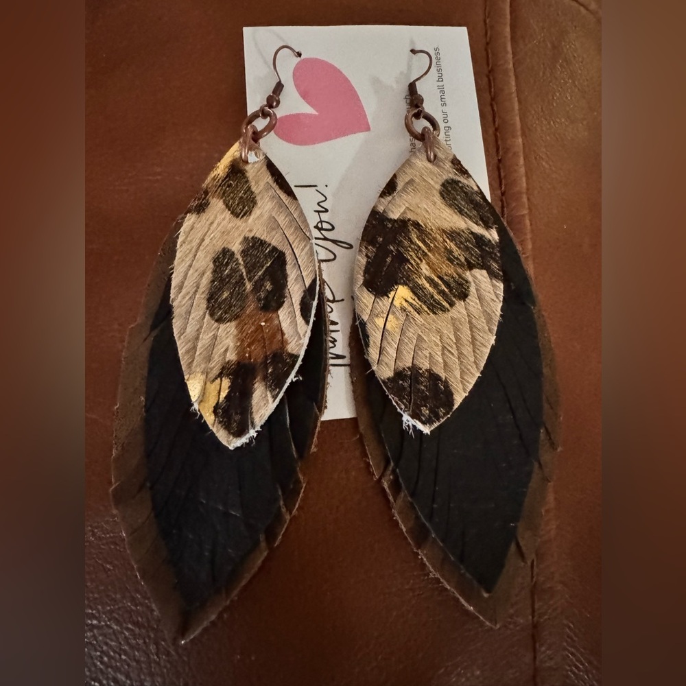 Leopard Print Feather Earrings